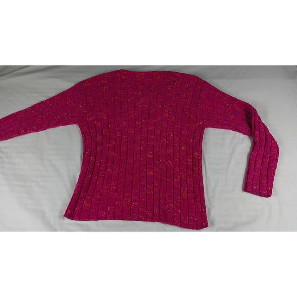 Y2k -Liz Claiborne Womens Ribbed Knit V Neck Long Sleeve Top Pink Sweater - Picture 8 of 8